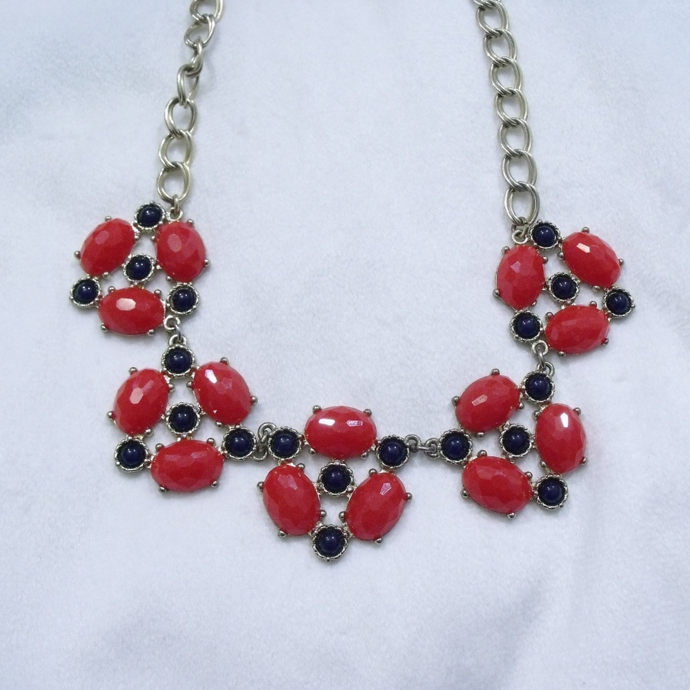 Red and Blue Stones Statement Necklace